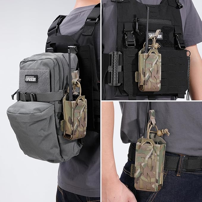 EXCELLENT ELITE SPANKER Tactical Universal Radio Holster Holder Molle Radio Pouch Adjustable for Duty Belt,Vest for Two Ways Walkie Talkie