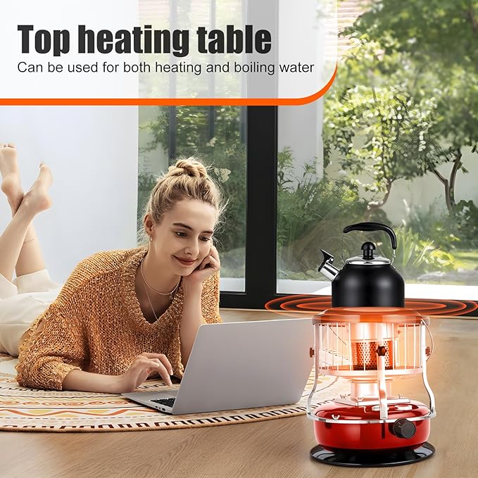 2 in 1 Portable Kerosene Heater Stove Kerosene Heaters for Indoor Use 9000 BTU Non Electric Heaters Indoor Outdoo for Camping Hunting Cooking and Emergency Heater Red