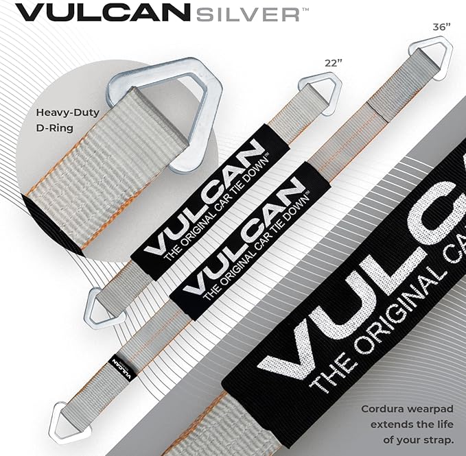 VULCAN Complete Axle Strap Tie Down Kit with Snap Hook Ratchet Straps - Silver Series Webbing - Includes (4) 22 and (4) 36 Inch Axle Tie Downs, and (4) 8' Snap Hook Straps