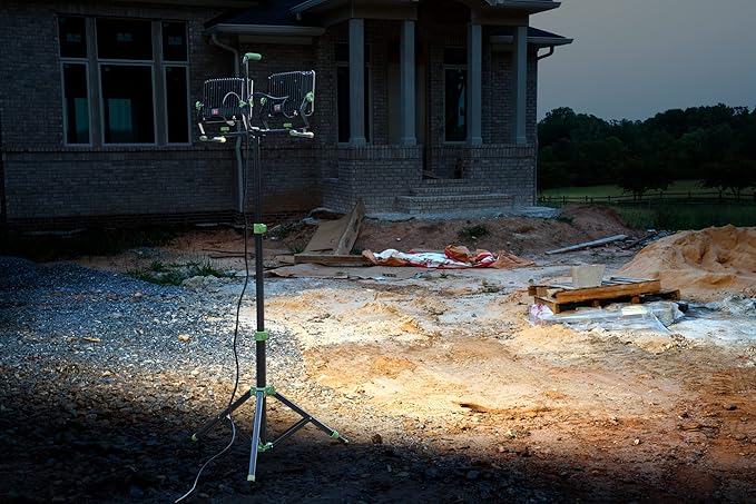 PowerSmith 30,000 Lumen Dual-Head LED Work Light with 80 in. Adjustable Metal Flip-Lock Tripod Stand and 10ft Grounded Power Cord