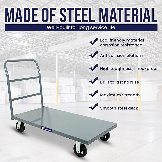 5Seconds Platform Cart Industrial Dolly Heavy Duty 48” X 24” Platform Hand Push Truck Commercial Cart Flatbed with 2000lb Capacity, Moving Cart 6” Swivel Wheels Flatbed cart