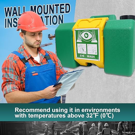 8 Gallon Eye Wash Station, Portable Eyewash Station OSHA-Approved, Wall Mounted Emergency Eyewash Station Kit with Dual Spray, First Aid Eye Wash Station for Factories, Laboratories(Green)