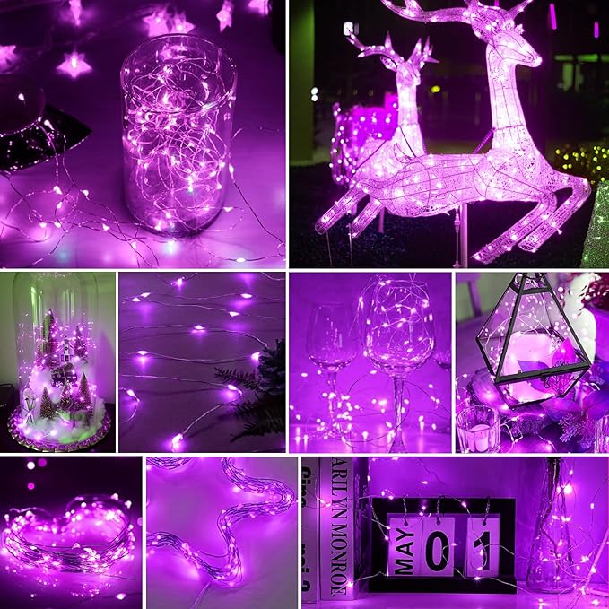 pozzolanas 8 Pack Pink Battery Operated String Lights - 7ft Waterproof Fairy Lights with 20 LEDs for Home, Mason Jar, Party, Wedding, Halloween, Christmas Decorations