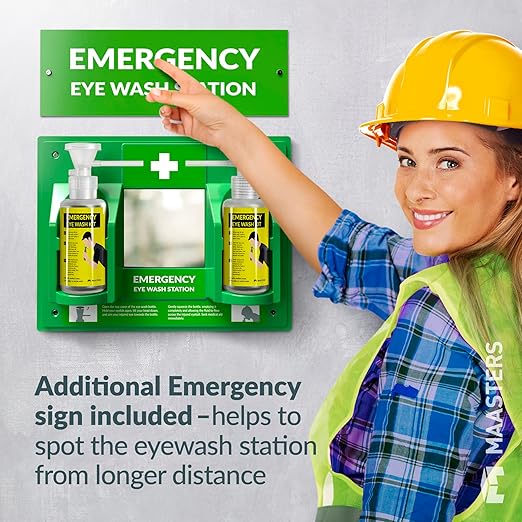 BPA Free Portable Eye Wash Station OSHA Compliant - Wall-Mounted First Aid Eye Wash Kit w/Mirror & 2X 16oz Empty Bottles - No Eye Wash Solution Included - Emergency Eyewash - Set of 2
