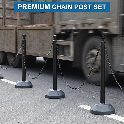 OrangeStar 6 Packs Traffic Delineator Post Cones, Expandable 40” Chain Safety Barriers with 6 x 6.6 Ft Plastic Chains, Crowd Control Stanchion Sets for Outdoor and Indoor