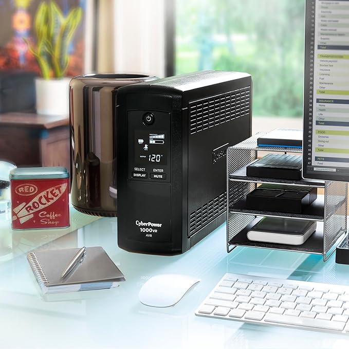 CyberPower CP1000AVRLCD Intelligent LCD UPS Battery Backup and Surge Protector, 1000VA/600W, 9 Outlets, AVR, Mini-Tower, UL Certified