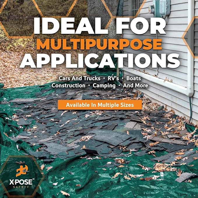 Heavy Duty Poly Tarp 10' x 20' - Bulk Half Pallet (120 Pack) Thick Waterproof, UV Blocking Protective Cover - Reversible Green & Black - 10 Mil Thick Polyethylene - by Xpose Safety