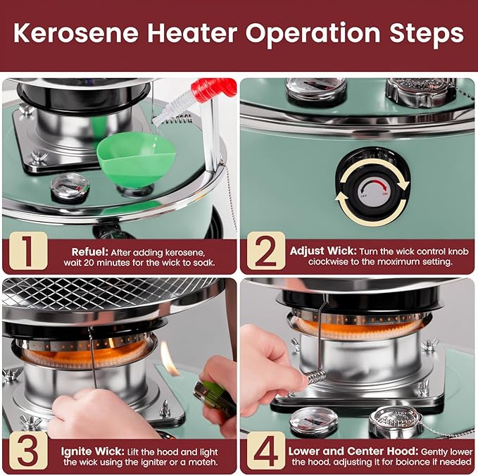10,000 BTU Kerosene Heater, Kerosene Heaters for Indoor Use, Non Electric Portable 2 in 1 Stove & Heater for Camping, Garage, Home, and Emergency Use