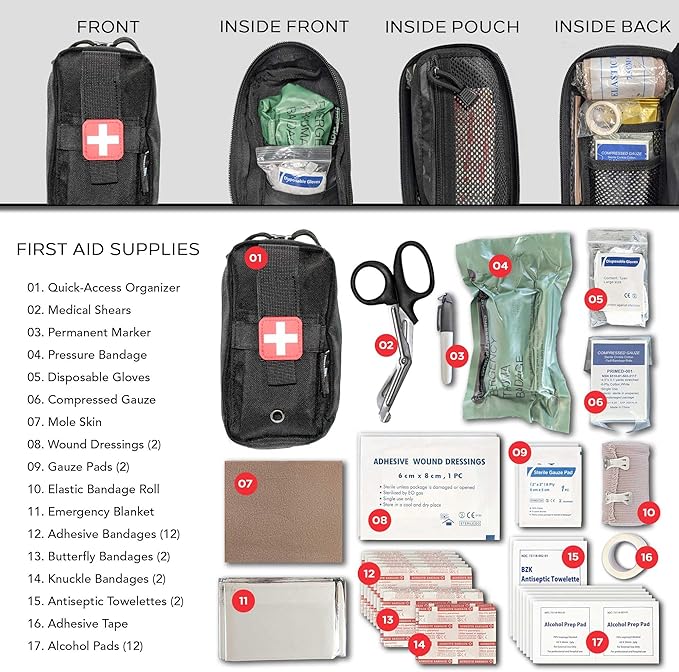 EPG Field First Aid Kit (IFAK) | 44 Piece | Compact Personal First Aid Kit | Backpacking, Camping, Emergency, Travel, Tactical, Go Bag, Bug Out Bag, 72 Hour Kit, Essentials, EDC, Survival IFAK (Tan)