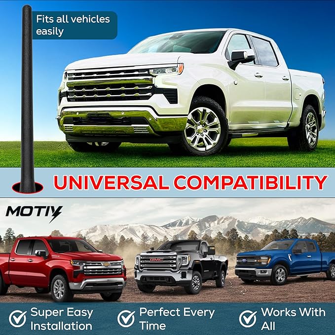 Motiv 7.8″ Short Truck Antenna–Stubby Car Wash Safe Flexible Spring & Brass Base–Universal Replacement Auto Radio Antenna for Truck & Car, Fits Chevy Silverado, GMC Sierra, F-150, RAM, Tacoma, Jeep