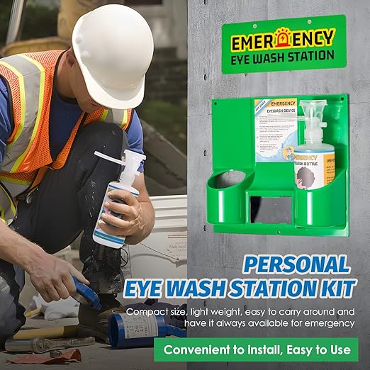 Eye Wash Station Portable Eye Wash Kit for Emergency, Emergency Eye Wash Station with Two Bottles of 16 Ounce, Wall Mount Eyewash kit with Mirror & Emergency Sign, Personal Use, No Liquid