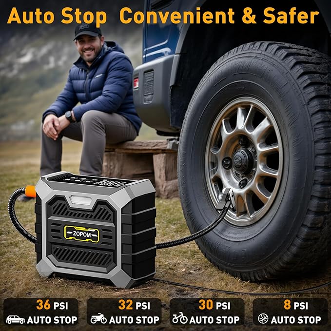 Tire Inflator Portable Air Compressor DC 12V Air Compressor Portable with Digital Pressure Gauge Air Pump for Car Tires - Car Accessories Bike, Motor (Black)