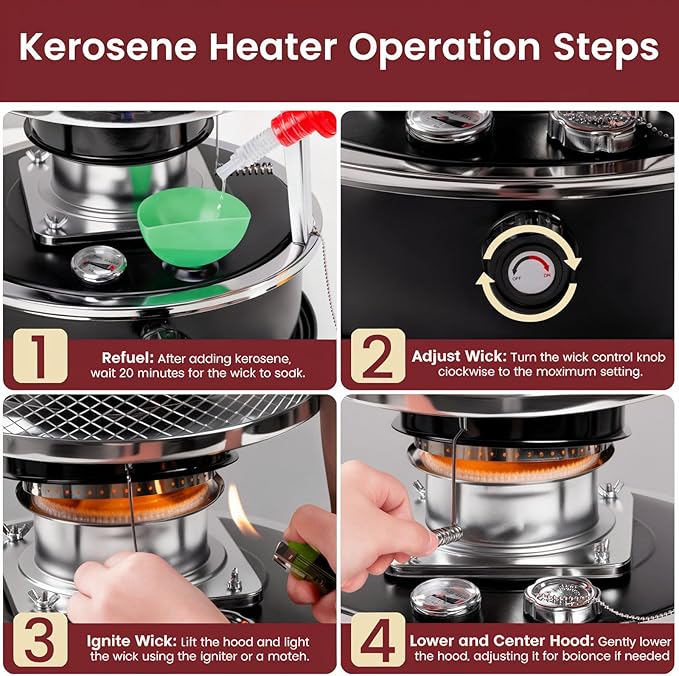 10,000 BTU Kerosene Heater, Kerosene Heaters for Indoor Use, Non Electric Portable 2 in 1 Stove & Heater for Camping, Garage, Home, and Emergency Use