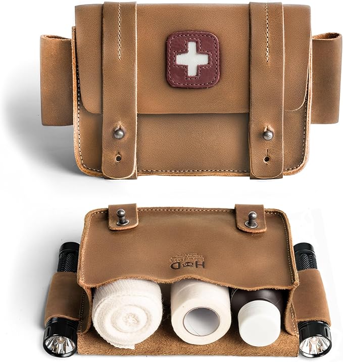 Hide & Drink, Empty First Aid Bag, Mini Medical Storage Pouch, Rectangular Bag for Survival Kit, Full Grain Leather, Handmade