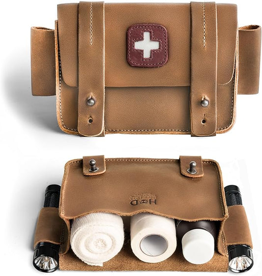 Hide & Drink, Empty First Aid Bag, Mini Medical Storage Pouch, Rectangular Bag for Survival Kit, Full Grain Leather, Handmade