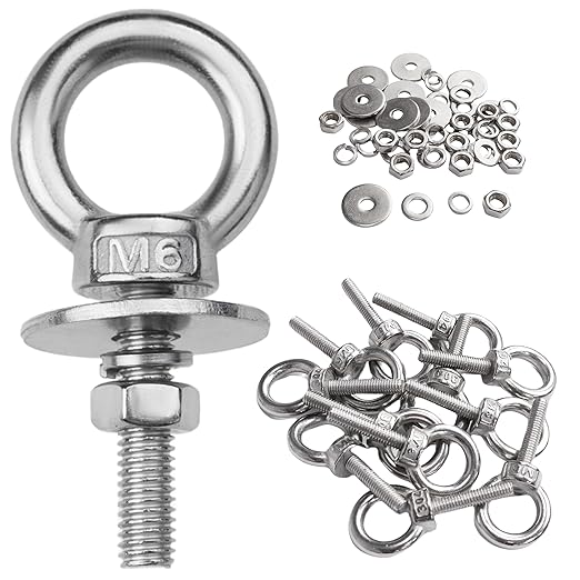 12 Pack M6 Stainless Steel Eye Bolts with Nuts, 1/4" x 1" Long Lifting Ring Eye Bolt， Eye Bolts Heavy Duty for Hang Tie Down Outdoor (12, M6x26mm (1/4"x1"))