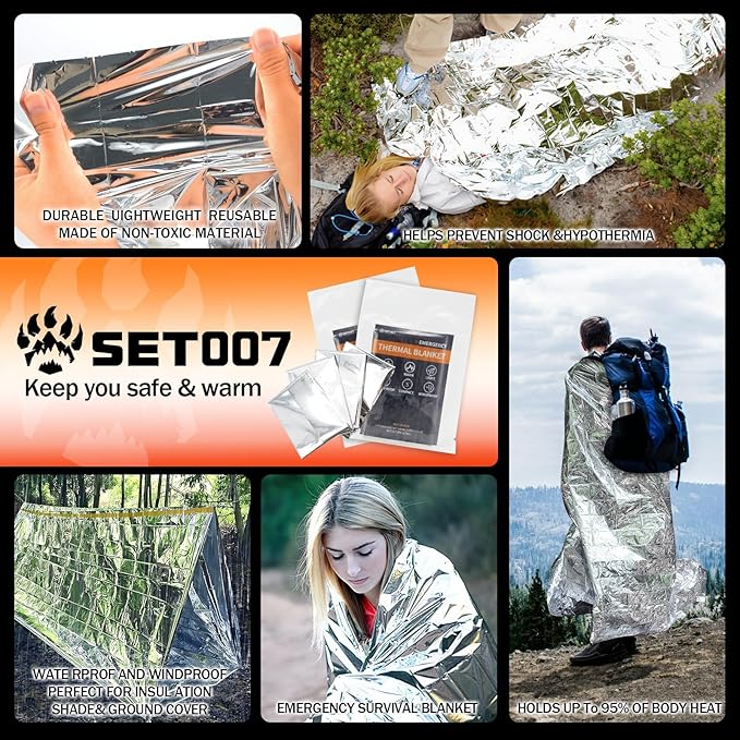12-Pack Emergency Mylar Thermal Blankets, 82"x62" Space Blankets Foil Blanket, XL Camping Blanket for Outdoors, Hiking, Survival kit, Bug Out Bag，Marathons or First Aid, Silver