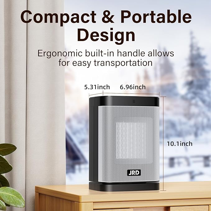Space Heater, JRD 1500W Ceramic Portable Electric Heater with Remote, Rapid Heating, Thermostat, 80° Oscillation, 12H Timer, Small Quiet Desk Heater for Indoor Use Bedroom Home Office