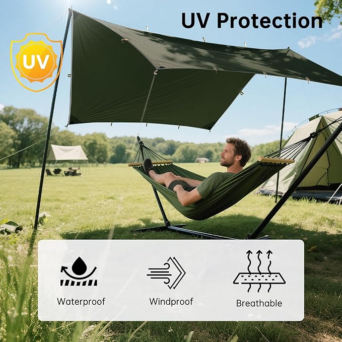 FREE SOLDIER Camping Tarp Waterproof Portable Multifunctional Outdoor Camping Traveling Awning Backpacking Shelter Rain Tarp (Dark Green 13×13ft)