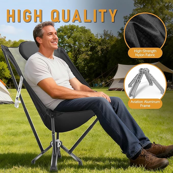 High-Back Camping & Indoor Chair — Full Back Support for Long Sitting, Stable Aluminum Frame, Anti-Slip Feet, Folding Chair for Home, RV & Outdoor Use