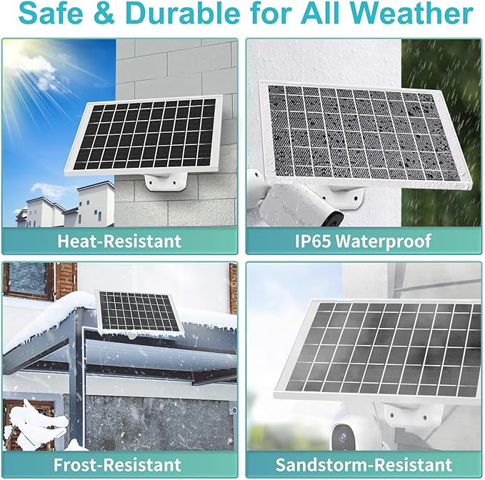 4 Pack 5V 7W Cam Solar Panel Charger for USB type C Outdoo security Camera Compatible Arlo Essential 2K 2nd Gen, Arlo Essential XL 2nd Gen, Roku Battery Camera & Roku Battery Cam Plus & More USB C Cam