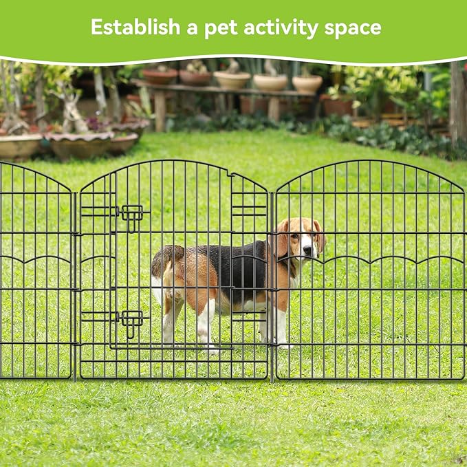 Decorative Garden Fence 6 Panels 13.4 ft (L)×32in (H) Metal Garden Fences with 5 Panels + 1 Gate, No Dig Animal Barrier Fencing Rustproof Wire Border Temporary Dog Fence for Patio Yard Lawn Outdoor