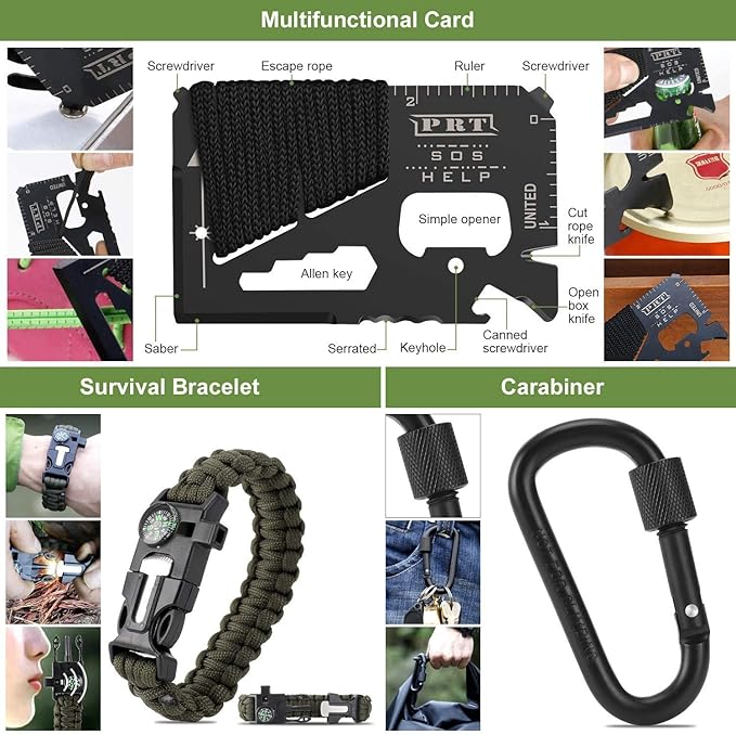 Gifts for Men Christmas Emergency Survival Kit, 22 in 1 Professional Survival Gear Equipment Tools First Aid Supplies for SOS Emergency Tactical Hiking Hunting Disaster Camping Adventure