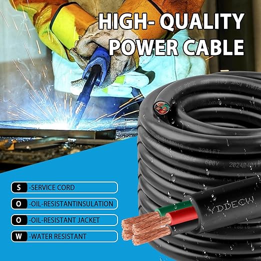15ft 6/4 6 AWG Portable Power Cable (4 Conductor) - SOOW 600V 6 Gauge Electric Wire for Motor Leads, Portable Lights, Battery Chargers and Machinery - 4 Conductor - 15 Feet Electrical Cord