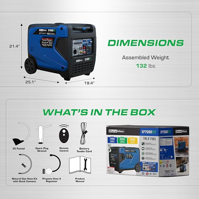 DuroMax XP7000iHT 7,000-Watt Portable Tri Fuel Inverter Generator
