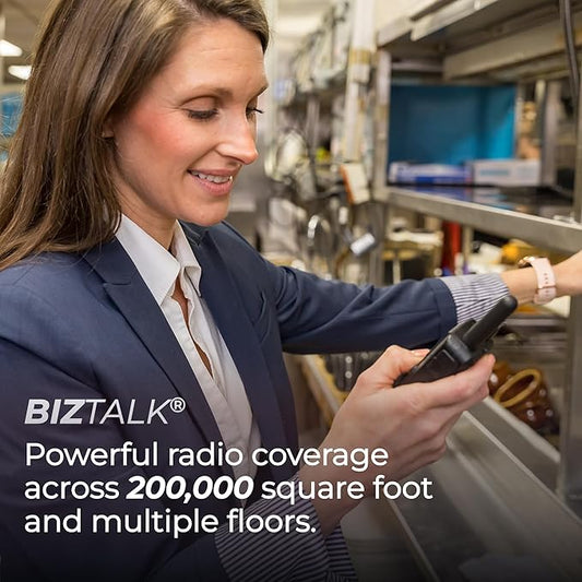 Midland BR180 BizTalk - UHF Business Two-Way Radio – 1W, 56 Channels, Headset, Desktop Charger, Rechargeable Battery – for Warehouse & Hospitality (1-Pack)