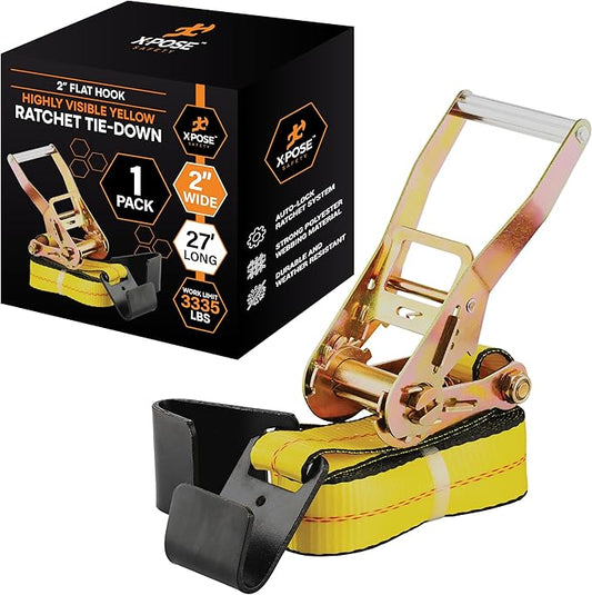 Ratchet Straps Heavy Duty 2" x 27' – 10,000 lbs Break Strength Tie Down Straps with Flat Hooks, Ratcheting Cargo Straps for Truck, Trailer, Kayak, Motorcycle & Moving – 1 Pack