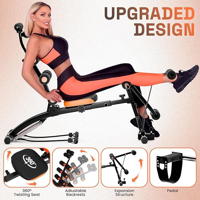 All-in-One Ab Workout Bench, Ab Machine, Workout Bench for Home Gym, Multi-Functional Adjustable Crunch Machine, Exercise Equipment for Total Body Workout (Black Yellow)