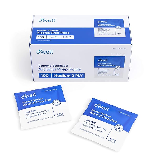 OWELL Prep Pads - 1000 Individually Wrapped Sterile Alcohol Wipes, Medium 2-Ply Antiseptic Wipes for Disinfecting Skin, First Aid Kit Alcohol Swabs (10 boxes of 100ct)