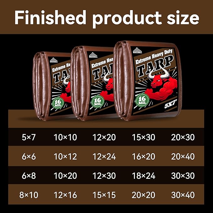 Tarp 20x30ft Heavy Duty Waterproof 16 Mil Tarps,UV-Resistant,Tear-Proof,Black&Brown Multipurpose Tarps,for Outdoor Pool,Camping,Tent,Roof,Garden,Etc -by MVPNET