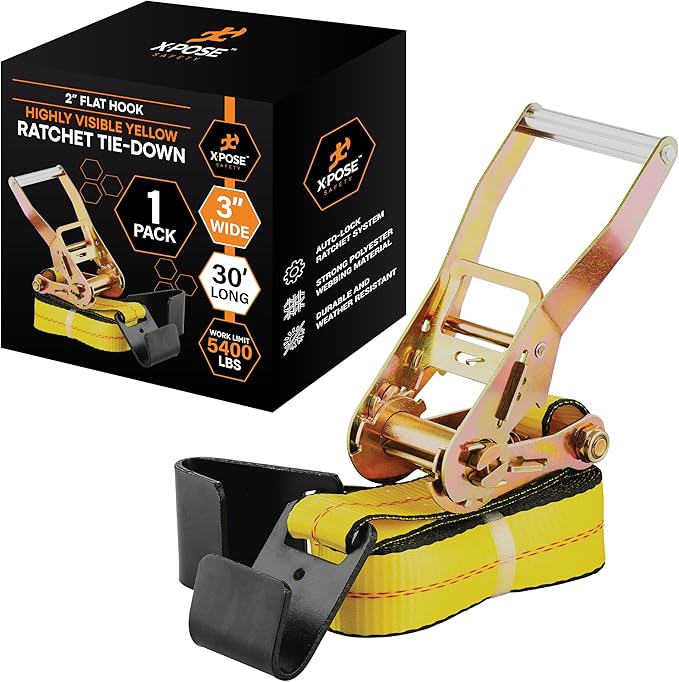 Ratchet Straps Heavy Duty 3" x 30' – 16,200 lbs Break Strength Tie Down Straps with Flat Hooks, Ratcheting Cargo Straps for Truck, Trailer, Kayak, Motorcycle & Moving – 1 Pack