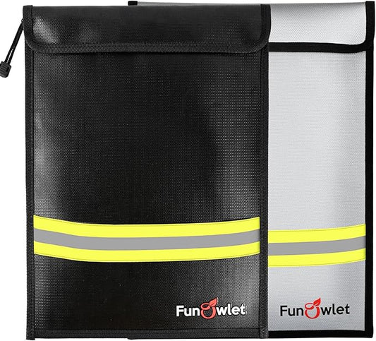 Fireproof Waterproof Money Document Bag - 15" x 11" Upgraded Zipper Bags, Fire & Water Resistant Storage Organizer Pouch for A4 A5 Documents Holder,File,Cash,Jewelry,Passport,Tablet (Black+Gray)