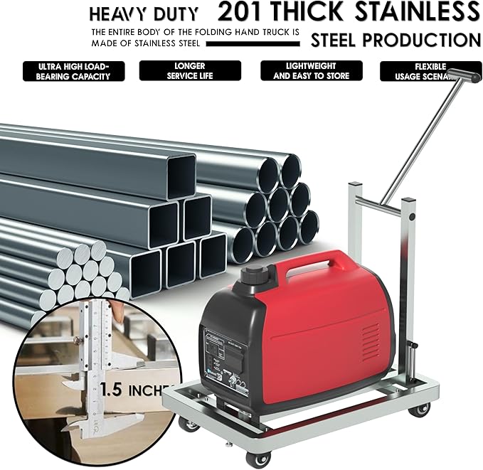 Generator Wheel Kit,GeneratorCart,500LB Heavy-Duty GeneratorCart With Wheels, Made of 100% Sstainless Steel,(19.6X13.7inches) (Stainless steel original color)