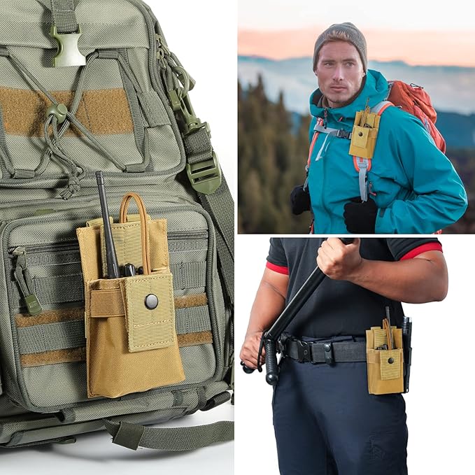 Tactical Radio Holder Radio Holster Molle Radio Pouch Universal Radio Case Military Heavy Duty Radio Bag for Police Firefighter Two Ways Walkie Talkies Vest (ACU-large)
