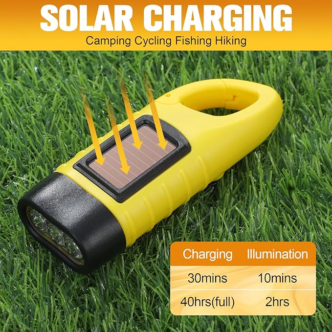 Leelosp 2 Pieces Hand Crank Flashlight Solar Powered Flashlight for Emergencies Dynamo Rechargeable LED Survival Light for Outdoor Sports Hiking Camping (Yellow)