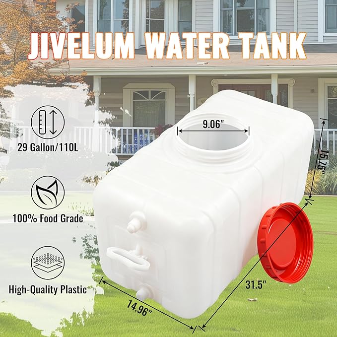 29Gallon/110L Water Storage Tank, Portable Water Tank for Outdoor Camping,Farms and Gardens, Rectangular Translucent White