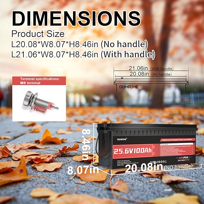 2 Pack Dumfume 24V 100Ah LiFePO4 Lithium Battery 100A BMS,2560WH Rechargeable Lithium Iron Phosphate Battery Perfect for RV, Solar, Off-Grid, Camping, Home Backup