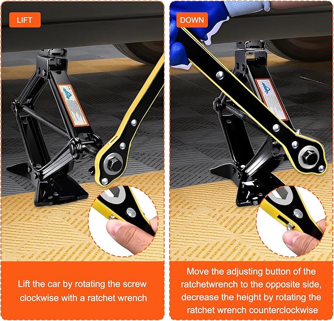 SPECILITE Scissor Jack, 2.5T(5512 Lbs), High-Strength Car Jack and Stand Kit with Rubber Pad, Tire Changing Kit with Ratchet Handle and Lug Wrench, Universal Vehicle Emergency Set for Various Models