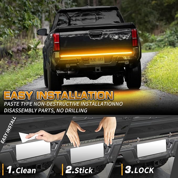 XRIDONSEN 48 inch Amber Tailgate Strobe Lights Strip 288 LED Tail/Rear Window Emergency Lights Flashing Warning Hazard Safety Caution Light for Tow/Plow Trucks Construction Vehicles Pickup Trailer
