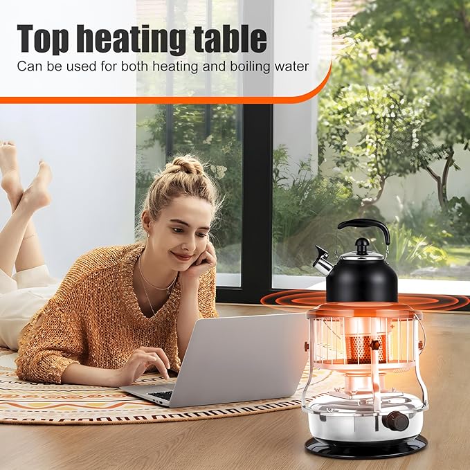 2 in 1 Portable Kerosene Heater Stove Kerosene Heaters for Indoor Use 9000 BTU Non Electric Heaters Indoor Outdoo for Camping Hunting Cooking and Emergency Heater White