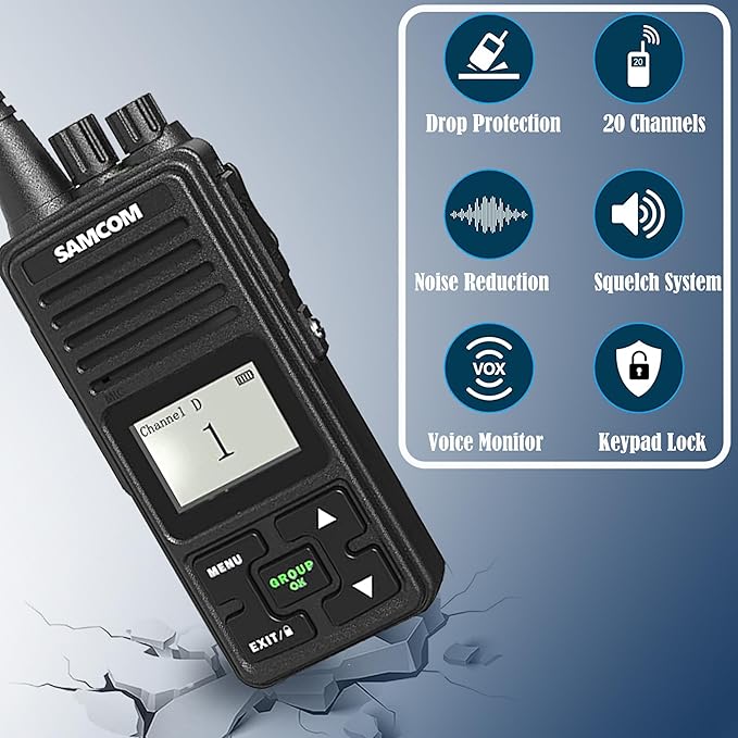SAMCOM High Power Two Way Radio with Charger Base, FPCN10A Walkie Talkies for Adults Long Range with Earpieces, Professional UHF 2-Way Radio for Workplace Organization,Office School, 9 Packs
