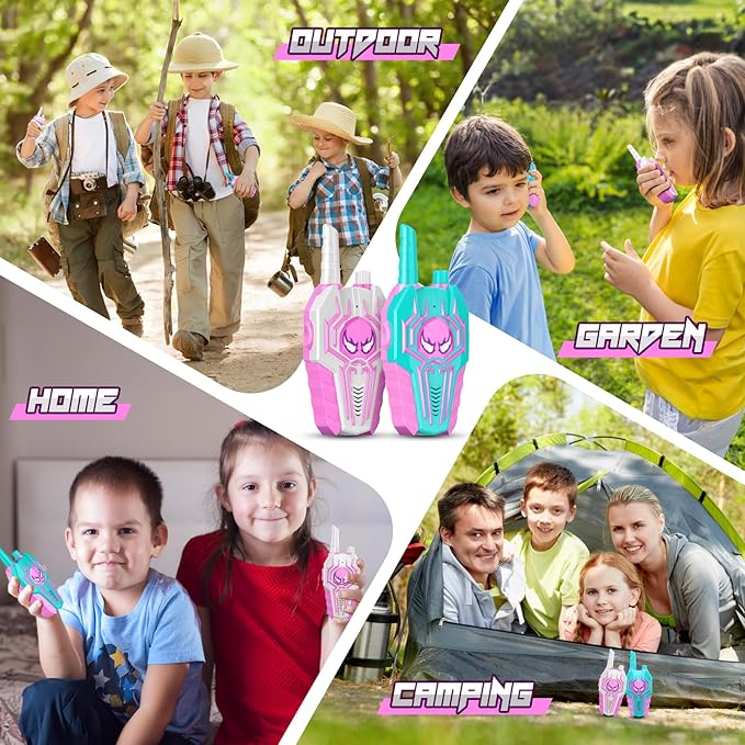 Rechargeable Walkie Talkies for Girls: Birthday Toys Gifts for 3 4 5 6 7 8 9 Year Old Girl Kid Toy for Age 5-7 6-8 Kids Walkie Talkies 2 Pack Outdoor 2 Way Radio for 3-10 Years Old Girl Gift