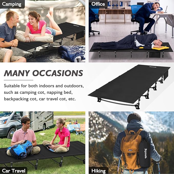 Ultralight Folding Tent Camping Cot Bed Lightweight Backpacking Cot Without Tools Hiking Cot Portable Camping Bed for Adults Camping Hiking, Travel, Home, Black