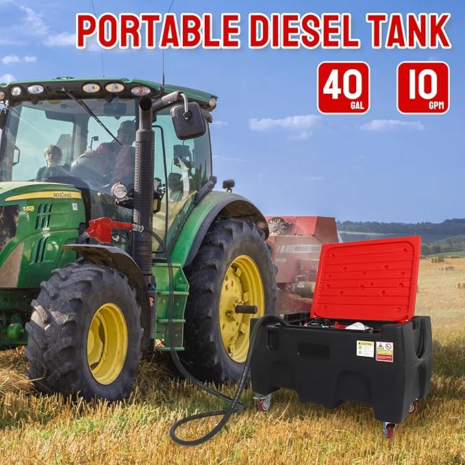 Portable Diesel Tank,40Gallon Portable Fuel Tank with 12V Electric Transfer Pump & 10GPM Flow Rate,Auto Fueling Nozzle,PE Diesel Transfer Tank with Filter for Easy Gasoline Diesel Transportation