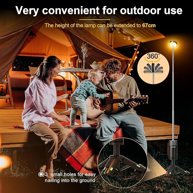 Camping Lights Rechargeable, Detachable Camping Lantern with Stand, Telescopic Waterproof Camp Lamp, Magnetic Work Hanging Light, LED Tent Flashlights for Emergency (Matte Black)