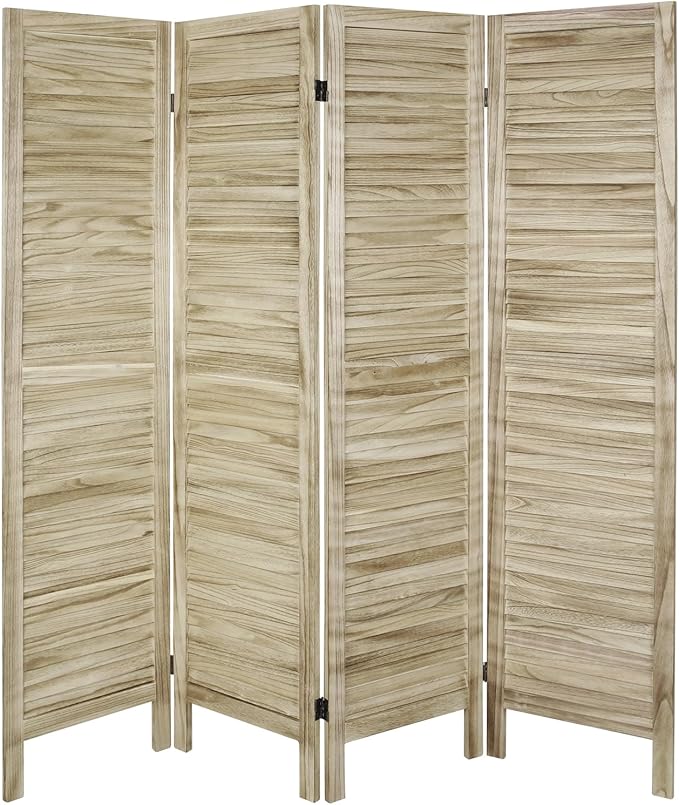 ECOMEX 4 Panel Louver Wood Room Divider 5.6ft.Tall Folding Privacy Screen Panels, Room Divider Wall, Divider for Room Separation, Partition Room dividers and Effectively Block Sight(Natural)
